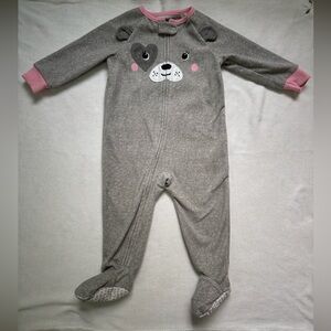 Carter’s Fleece Footed Sleeper Pink Gray Dog Print Size 12M – Zip-Up Pajama